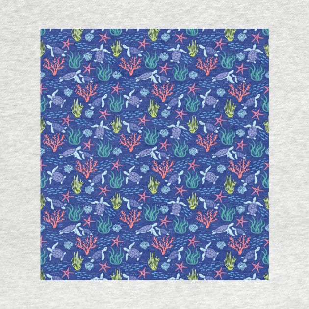 Blue sea turtle underwater ocean pattern by Elinora